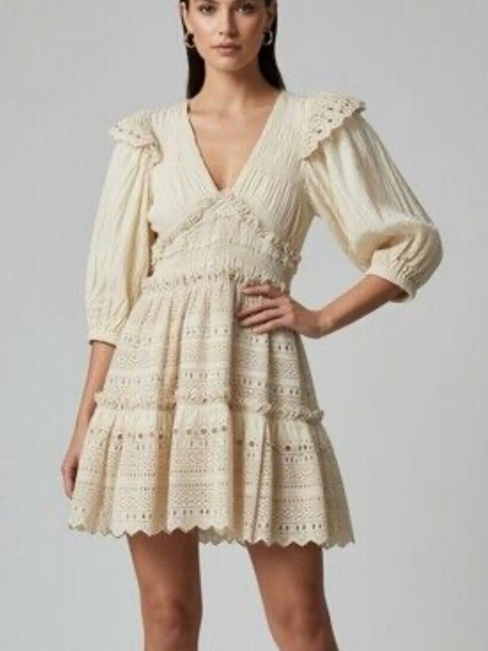 Sea Cream Broderie Anglaise Mini Dress